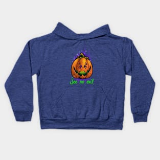 See no evil pumpkin Kids Hoodie